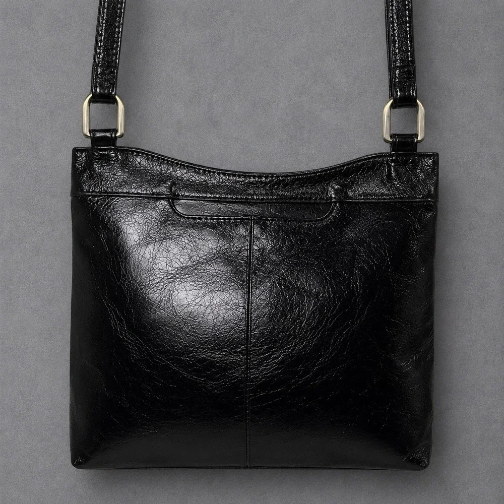 HOBO International Cambel Black Leather Crossbody Shoulder Bag Purse Slim